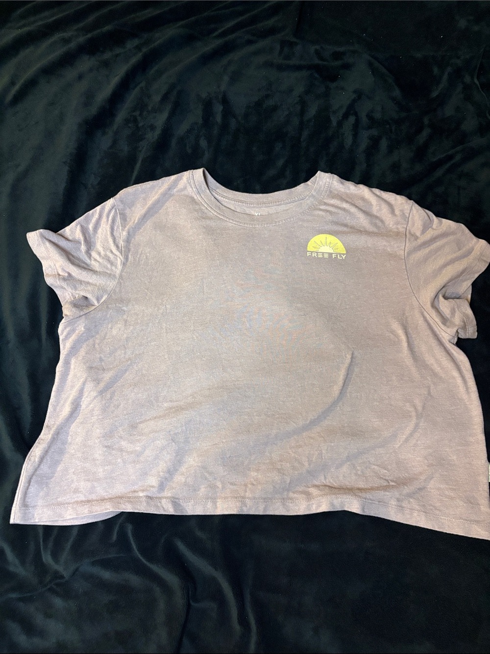 Free Fly Apparel Lavender Crop Tee with Yellow Sun Logo